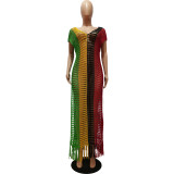 Summer Cover-Ups Crochet Knitted Tassel Color Matching Beach Dress