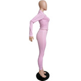 Solid Color High Neck Pant Set
