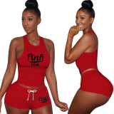 Cotton Printed Letter Breathable Sweatpants Short Set