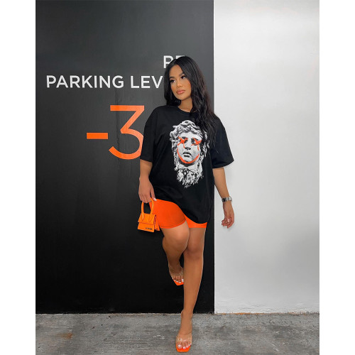Casual Printed Short Sleeve Two Piece Shorts Sets
