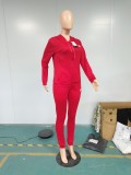 Casual Embroidery Letter Cardigan Pant Set with Hat
