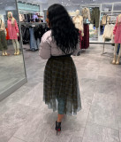 Plaid + Mesh Irregular Skirt