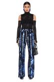 Men's and Women's Wearable Striped Print Letter Straight Zip-Up Jeans (with Four Pockets)