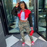 Letter Printing Color Contrast Bomber Casual Jacket