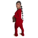New Stylish Women Long Sleeves Patchwork Solid Stacked Skinny Casual Pants Set