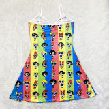Sexy Loungewear Summer Cartoon Pattern Printed Spaghetti Strap Homewear Dress