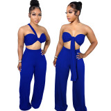 Sexy Halter Wrapped Top Wide-leg Pants Two Pieces