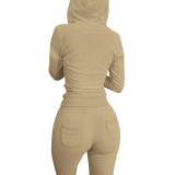 Autumn Winter Double-sided Fleece Vest Hooded Three Piece Set