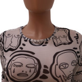 Mesh Print Round Neck Mini Dress