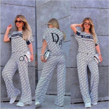 Casual Printed Letter Short Sleeve Pant Set