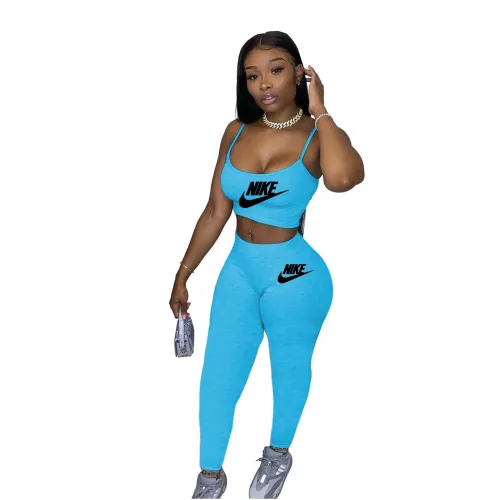 Solid Color Letter Printed Straps Crop Top and Trousers