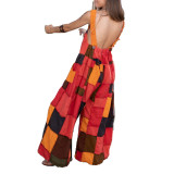 Women Boho Print Romper Long Playsuit Button Loose Overalls Pocket Jumpsuit