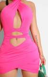 Summer Rose Hollow Out Bandage Halter Mini Sexy Bodycon Dress