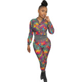 Casual Sports Stitching Print Two Piece Set