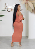 Solid Color Outer Wear Sleeveless Long Dress with Short Shawl