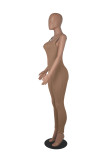 Solid Color Ribbed Sleeveless Square Neck Backless Tank Jumpsuit