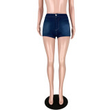 Washed Button Denim Hot Shorts with Pocket