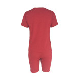 Solid Color Short Sleeve Two Piece Shorts Set