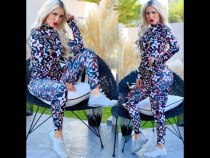 Fashion Digital Printing Zipper Two Piece Pant Set