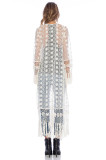 Mesh Embroidered Fringed Beach Cardigan