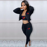 Copy Casual Print Gradient Patchwork Sweatsuit Hooded Collar Long Sleeve Three Pieces