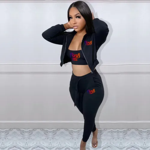 Copy Casual Print Gradient Patchwork Sweatsuit Hooded Collar Long Sleeve Three Pieces