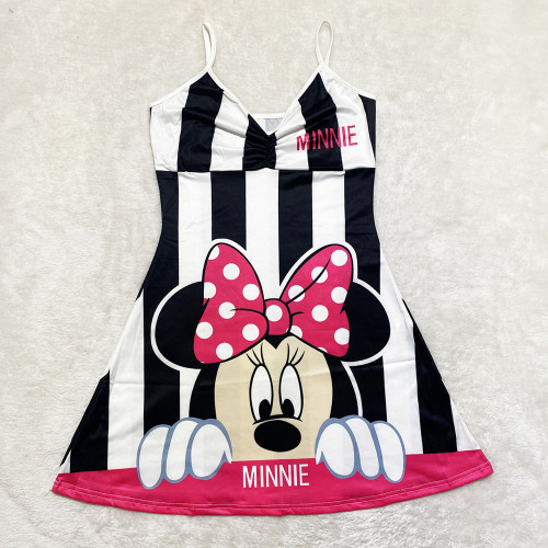 Sexy Loungewear Summer Cartoon Pattern Printed Spaghetti Strap Homewear Dress