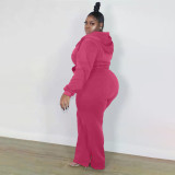 Autumn Winter Plus Size Women's Fashion Printed Hooded Sweatshirt Sweatpant Pant Set