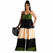 Women's Hot Sale Color Block Printed Straps Jumpsuit