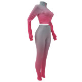 High Neck Gradient Embroidered Letters Sports Two-Piece Set