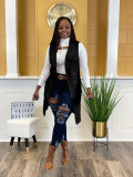 Winter Fall Tops Knitted Breasted Patch Pocket Cardigan Vest