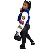 Casual Colorblock Button Fashion Print Double Thread Baseball Jacket