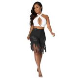 Spring Casual Solid Color Tassel Frayed Midi Jeans