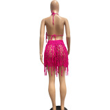 Sexy See Through Knit Hook Tassel Beach Shorts Set