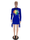 Digital Printed Colorful Lips Long Sleeve Club Dress