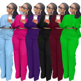 Autumn Solid High-Low Top & Pants Set