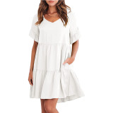 Summer Casual V Neck Three Layer Pleated Dresses