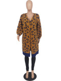 Women's Knitting Leopard Midi Cardigan Coat