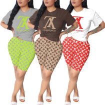 Summer Casual Printed Letter Two Piece Short Set