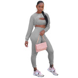 Sportswear 3 Piece Pants Sets Solid Ribbed Pit Track Jogging Sets