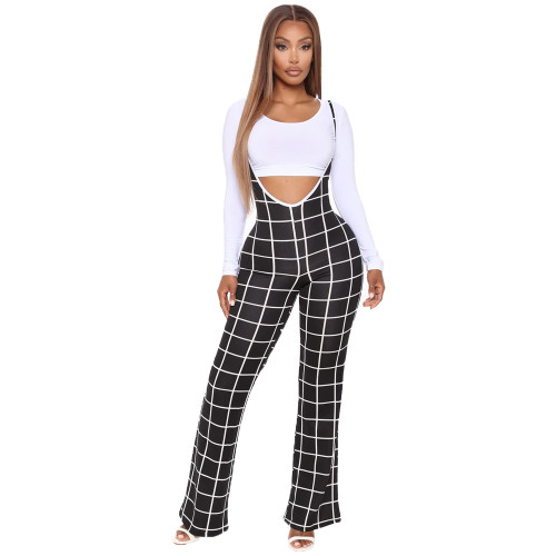 Casual Straps Plaid Suspenders Pant