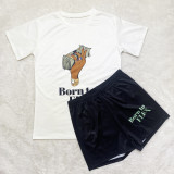 Women Tracksuits Outfit Casual Solid Color Graphic Print Short Sleeve Shorts Two-Piece Set