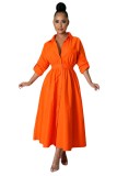 Fashion POLO Collar Loose Long Sleeve Long Dress