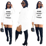 Casual Offset Printed Letters Hooded Mini Dress