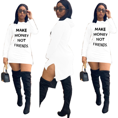 Casual Offset Printed Letters Hooded Mini Dress