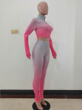 High Neck Gradient Embroidered Letters Sports Two-Piece Set