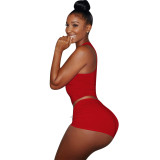 Casual Red Queen Print Sleeveless Sports Vest and Shorts Set