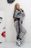 Casual Branded Clothing Spring Turndown Neck Printed Zipper Pant Set