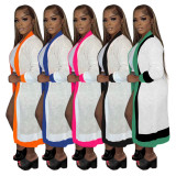 Solid Color Manual Knitting Sweater Outwears Cozy Color Block Women Cardigan