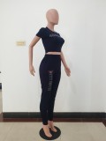 Casual Hot Diamond Short Sleeve Pant Set with Pocket
